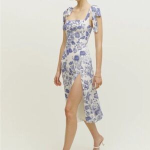 Reformation Blue and White Floral Midi Dress - Size 8